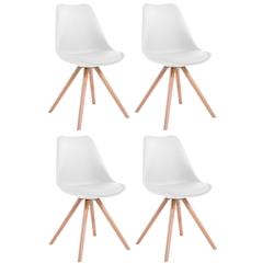 CLP Lot de 4 Chaises de salle à manger Toulouse Similicuir Pieds ronds bois Blanc /Nature - blanc polyester 319753_0