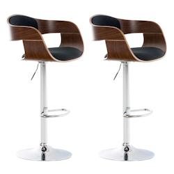 Décoshop26 - Lot de 2 tabourets de bar design scandinave en tissu noir et structure en bois couleur noyer 10_0004248 - noir 3000252007878_0