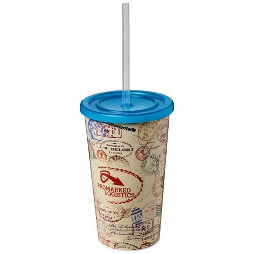 Gobelet publicitaire à double paroi Brite-Americano® 350 ml avec paille en silicone - Fabriqué au Royaume-Uni_0