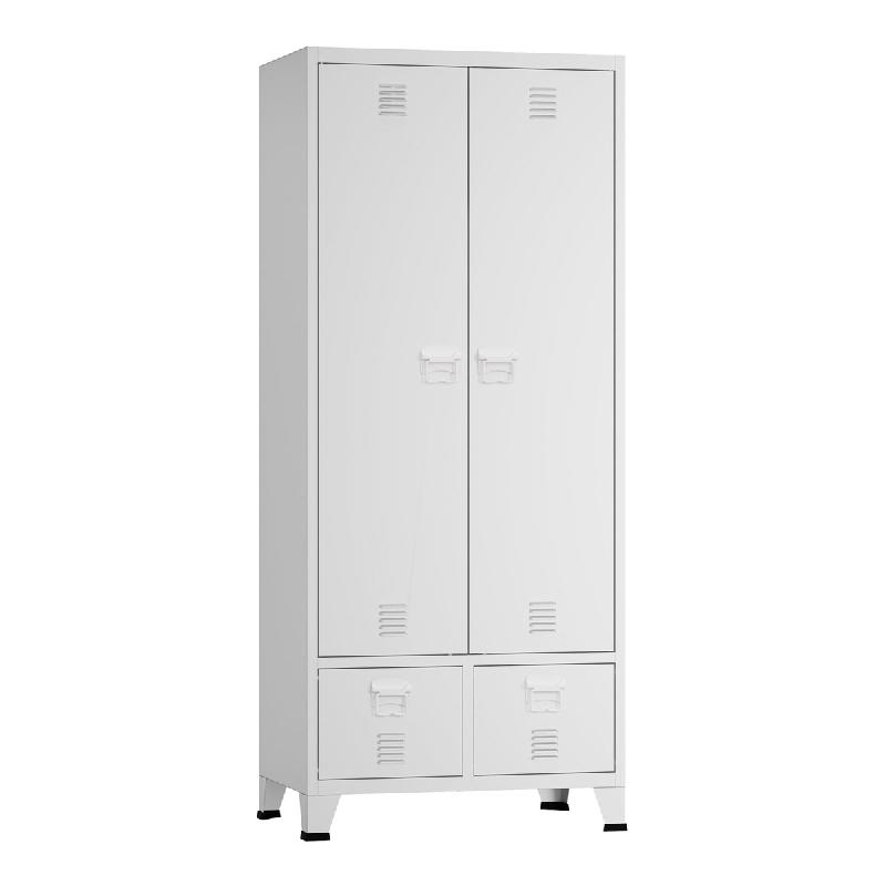 Helloshop26 - Armoire étagère chambre meuble de rangement 180 x 90 x 40 cm de chambre avec 2 tiroirs acier blanc 03_0008874 - blanc acier 3000224387_0
