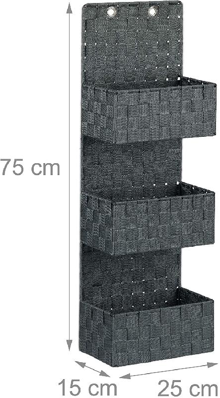 Organiseur de porte salle de bain - tissu à suspendre - rangement mural 3 compartiments - 75 cm - métal et polypropylène - gris - 13_0001736_0