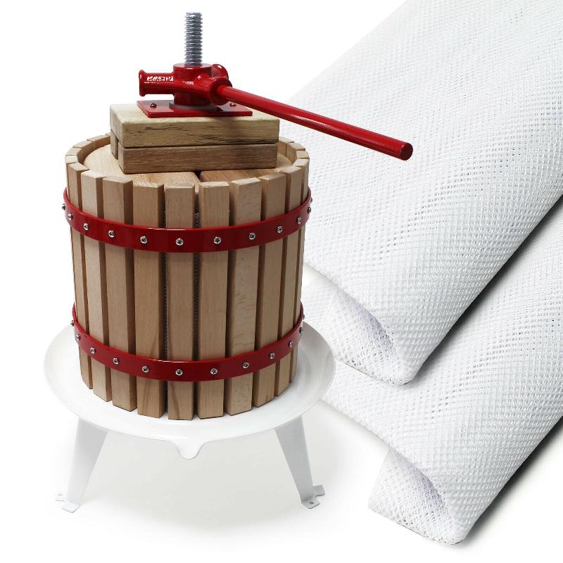 Pressoir à fruits et vin - 18 litres - 3 sacs inclus - Pression élevée et panier en bois de hêtre_0