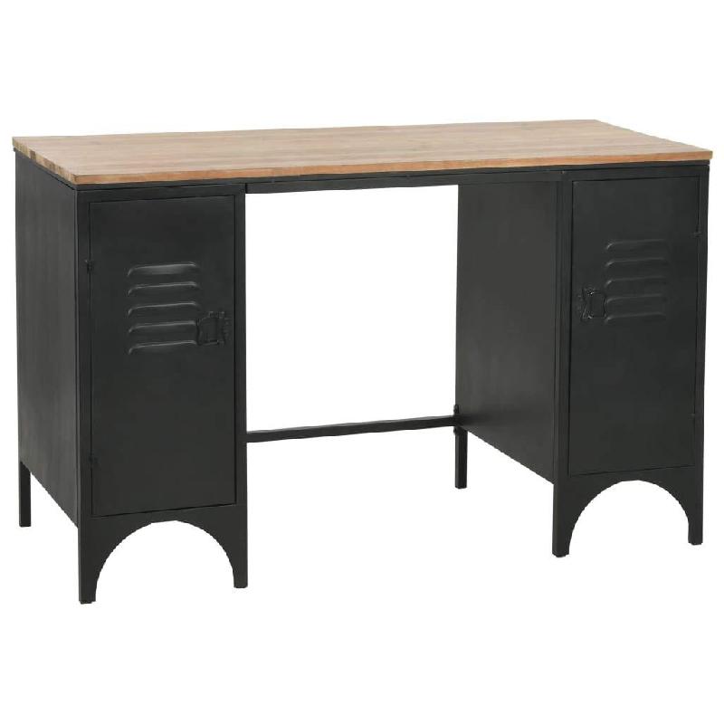 BUREAU TABLE MEUBLE TRAVAIL INFORMATIQUE À DOUBLE PIÉDESTAL BOIS DE SAPIN ET ACIER 120 CM 0502119_0