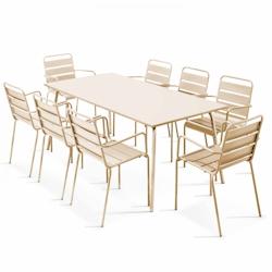 Oviala Business Ensemble table de jardin et 8 fauteuils en métal ivoire - Oviala - beige acier 109269_0