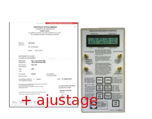 CERTIFICAT D'ÉTALONNAGE & AJUSTAGE POUR MANOMÈTRE DM4, CONFORME FD P50-784, PORTS A/R