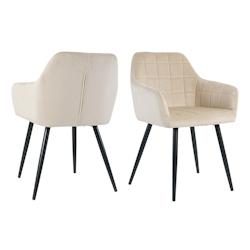 Möbilia Fauteuils, lot de 2 | avec matelassage carré | Revêtement en velours | Pieds en métal | L 59 x P 62 x H 83 cm | beige – noir - multicolo_0