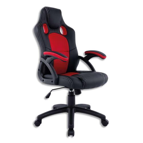 Fauteuil toronto en maille et polyuréthane noir rouge, à mécanisme basculant, accoudoirs fixes fournis_0