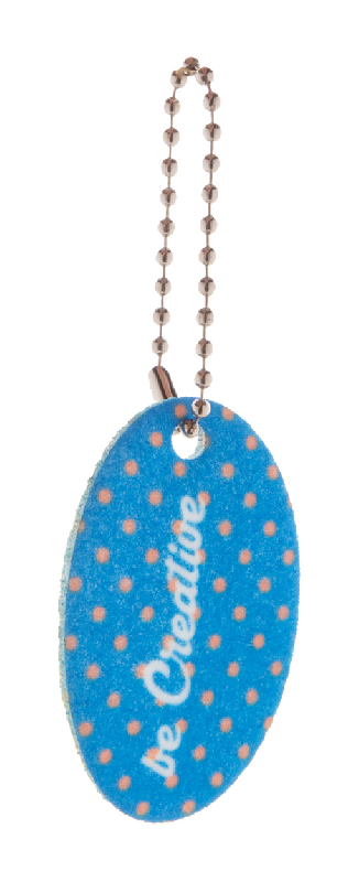 Porte-clé personnalisé ovale en feutre RPET avec chaîne en métal et impression couleur - Minimum 100 pièces_0