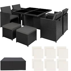 Tectake Salon de jardin MANHATTAN 8 places avec 2 sets de housses + housse de protection, variante 2 - noir -403844 - noir aluminium 403844_0