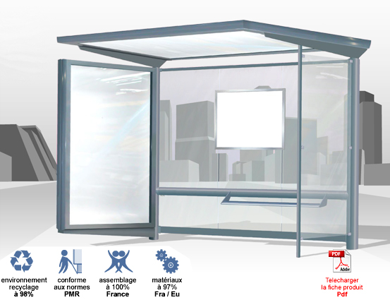 Abri bus lythe / structure en acier et aluminium / bardage en verre securit / avec banquette / 300 x 157 cm_0