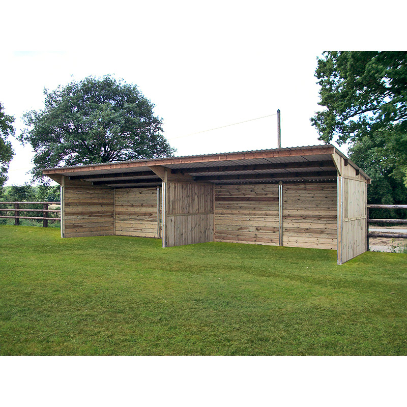 Abri de stockage / structure en bois / toiture en bacacier / bardage en bois / ancrage au sol avec platine / 12 x 3 x 2.95 m_0