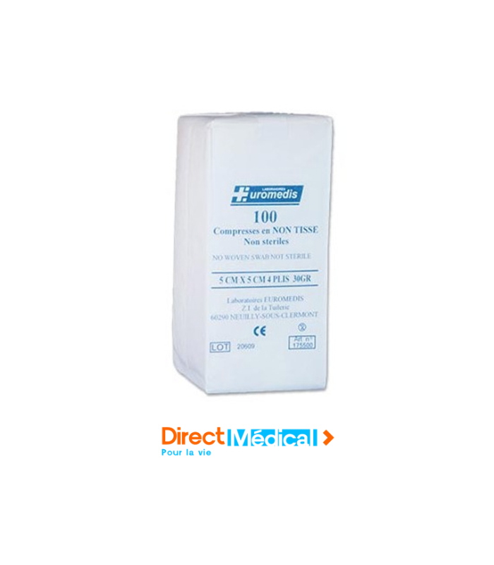 Compresse en non-tissé non stérile 10 x 10 cm - 4 plis - sachet de 100 - qualité supérieure - Euromedis_0