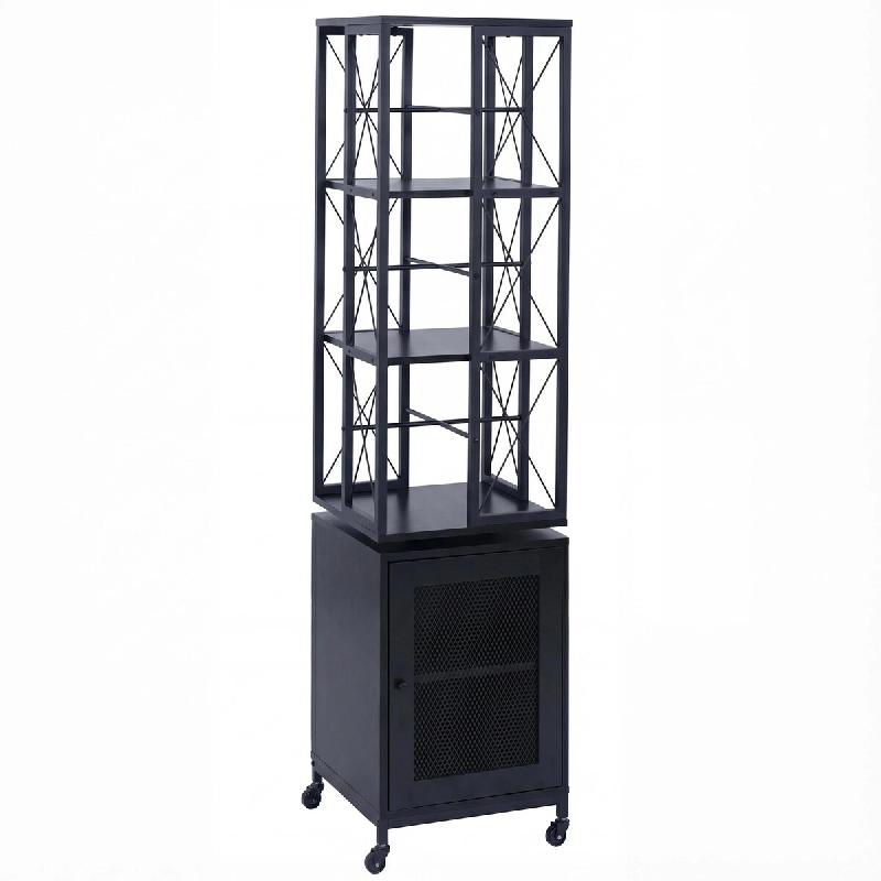 Décoshop26 - Bibliothèque étagère pivotante rotation 360° avec porte sur roulettes style industriel 162x40x42 cm en métal et MDF 04_0008775 - 30_0