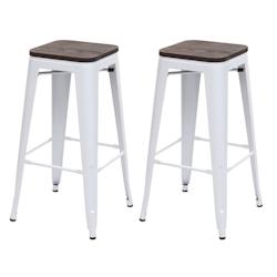 Décoshop26 - Lot de 2 tabourets de bar style industriel factory en métal blanc assise en bois 04_0000485 - blanc 3000251178982_0
