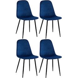 Décoshop26 - Lot de 4 chaises de salle à manger coutures décoratives losanges avec pieds en métal noir et assise en tissu bleu 10_0001877 - bleu 3_0