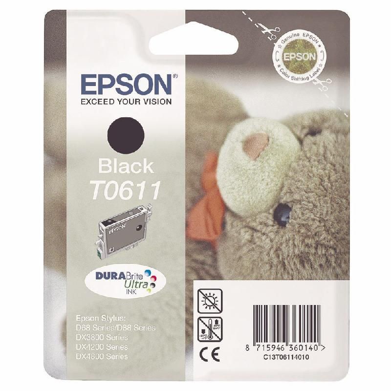 EPSON CARTOUCHE D'ENCRE OURS EN PELUCHE T0611 N (C13T06114010) - DURABRITE ULTRA - COULEUR: NOIR