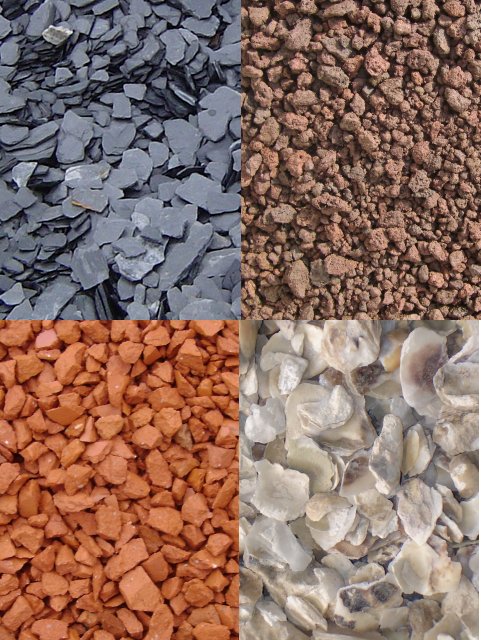 Paillages : pouzzolane, brique, ardoise, pierre ponce, coquillages_0