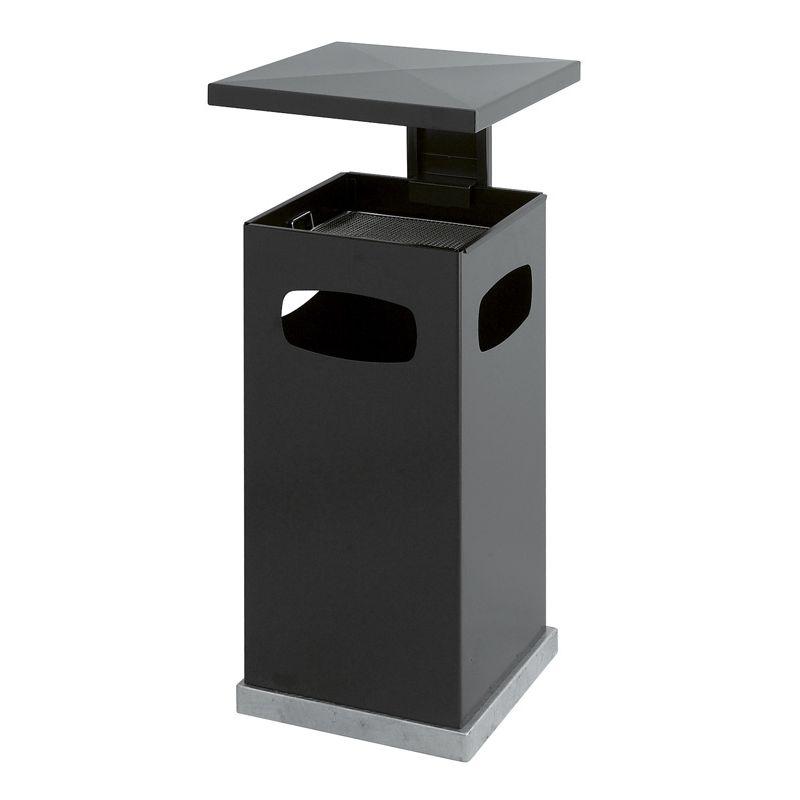 Poubelle Cendrier avec Couvercle Amovible - 80 L - 3 Ouvertures - Liner en Métal - Insert-Cendrier Noir et Tamis Chromé_0
