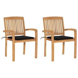 VidaXL Chaises De Jardin Lot De 2 Et Coussins Noir Bois De Teck Massif - noir 3063259_0