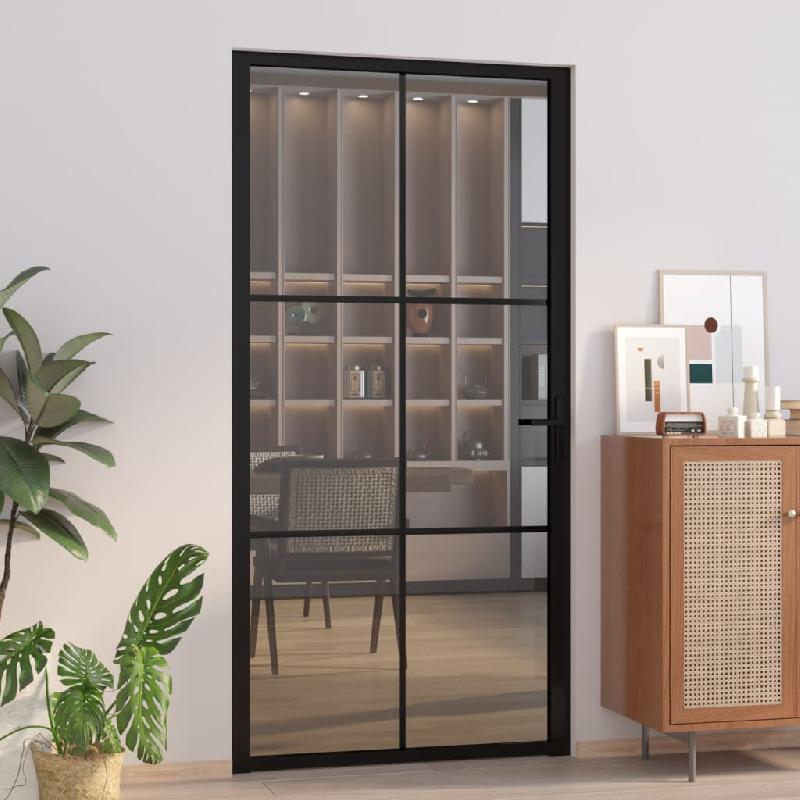 Vidaxl porte intérieure 102,5x201,5 cm noir verre esg et aluminium 350567_0