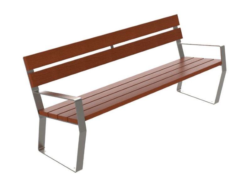 Banc de ville Marina - Acier inoxydable et bois de Guinée - 6 lames, 1800mm_0