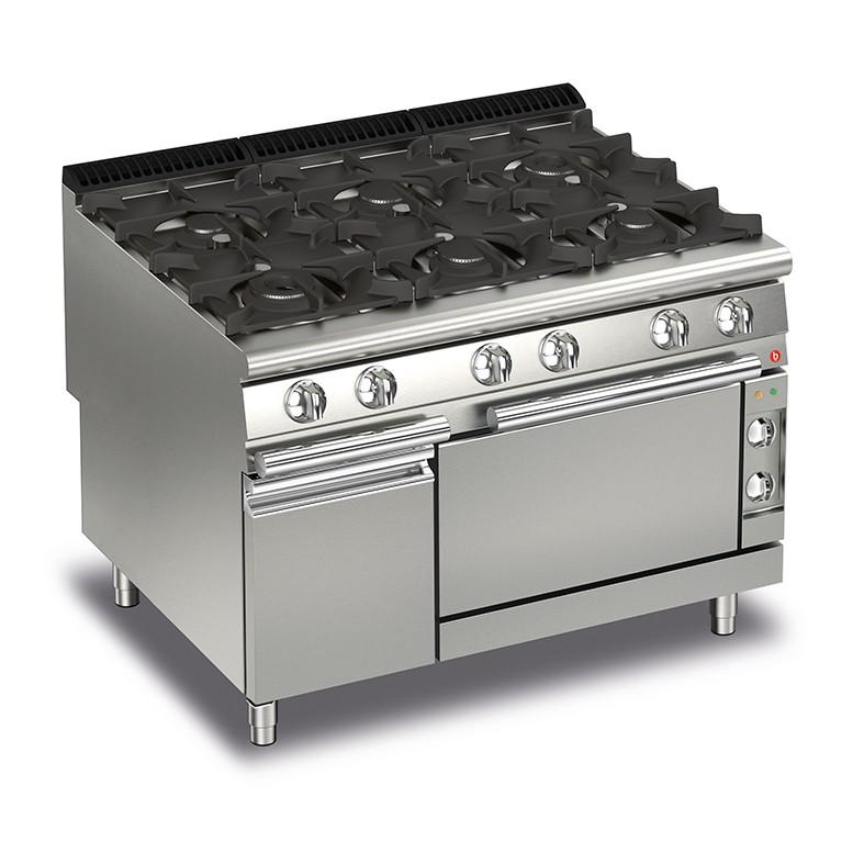 Fourneau gaz sur four électrique et placard neutre - 6 feux vifs - 90QPCFGE120 - 1200 mm de largeur, 32,4+6 kW_0