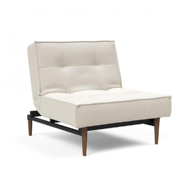 Innovation Living - Fauteuil Splitback Styletto Convertible Lit 90x115 cm - Pieds Fuseau Noyer - Tissu Bouclé Off White_0