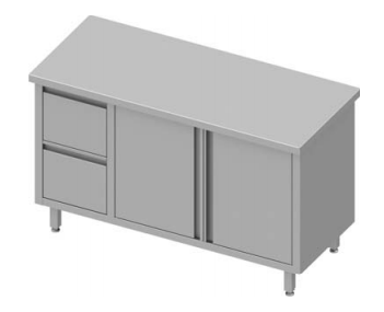Meuble bas table de travail inox centrale avec deux tiroirs  à gauche portes battantes 1900x600x900 soudée - 932796190_0