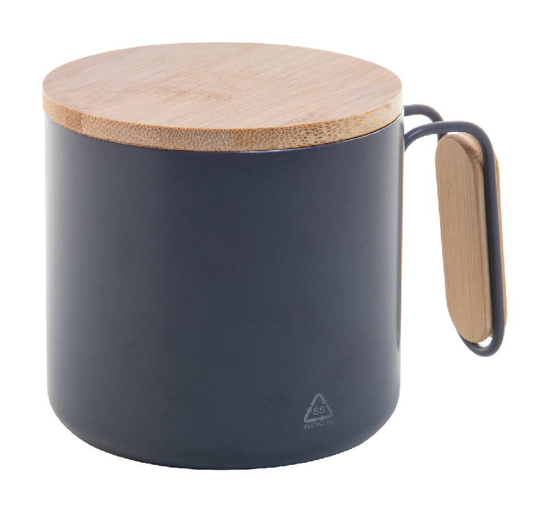 Mug thermos - double paroi en acier inoxydable recyclé - 300 ml avec couvercle et poignée en bambou_0