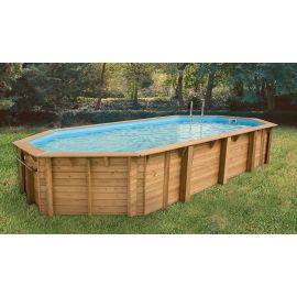Piscine Azura 400x750 - H130cm - Kit complet Ubbink avec filtration, liner bleu ou beige et double margelle bois_0