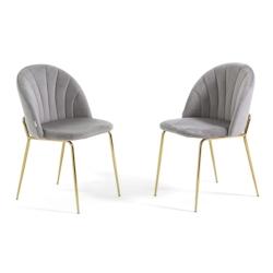 RATTATAN Lot de 2 chaises en velours d’intérieur, rembourrées, pieds en métal, design élégant pour cuisine, salle à manger, restaurant – Gri_0