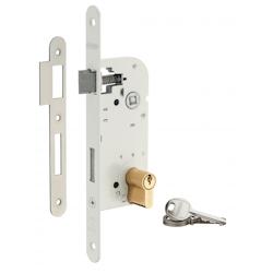 Serrure encastrable à cylindre pour porte d'entrée, axe 40mm, bouts ronds, cylindre 30x30mm, blanc, 3 clés - THIRARD - blanc 3150260011043_0