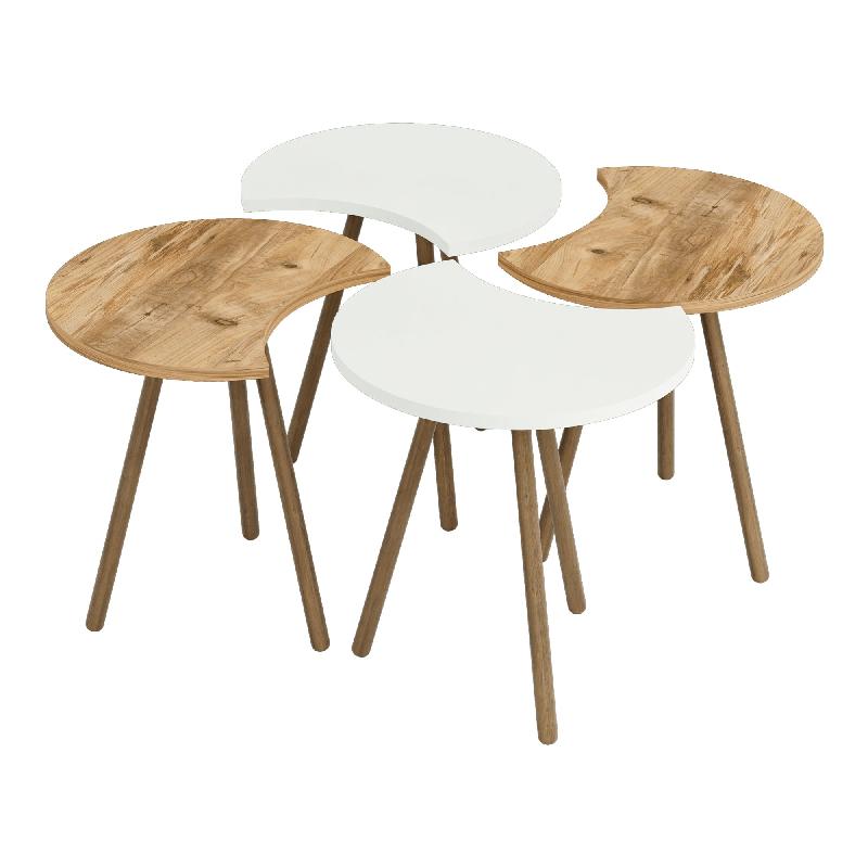 SET DE 4 TABLES BASSES EMBOÎTABLES 48 X 77 X 77 CM BLANC / EFFET BOIS 03_0008526_0