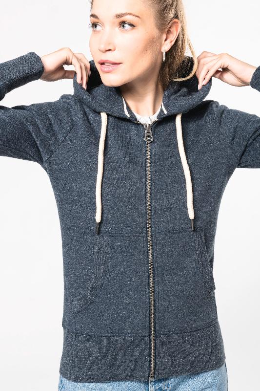 Sweat-shirt vintage zippé à capuche femme - Kariban - Réf: KV2307 - Molleton peau de pêche avec look vieilli et unique_0