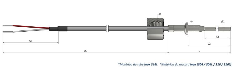 Thermistance à visser - Raccord fixe à visser HR40 - Types PTC et NTC avec options de montage et câbles haute température_0