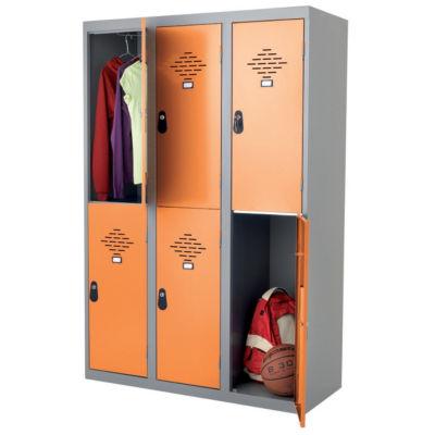 Vestiaires Multicases monoblocs 3 colonnes 2 cases gris / orange largeur 400 mm_0