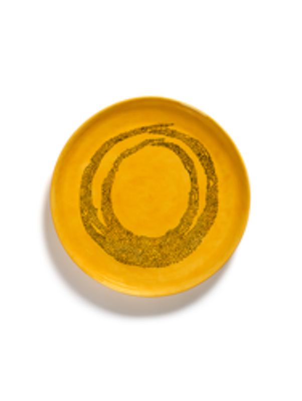PLAT DE PRÉSENTATION ROND SUNNY YELLOW - POINTS NOIRS GRÈS Ø 35 CM FEAST BY OTTOLENGHI SERAX