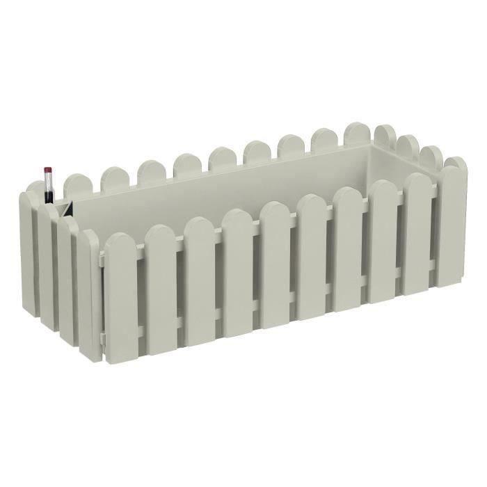 Jardinière Landhaus Aqua Comfort - 50x20x16 cm - Gris soie - Motif barrière en bois - Plastique recyclé_0