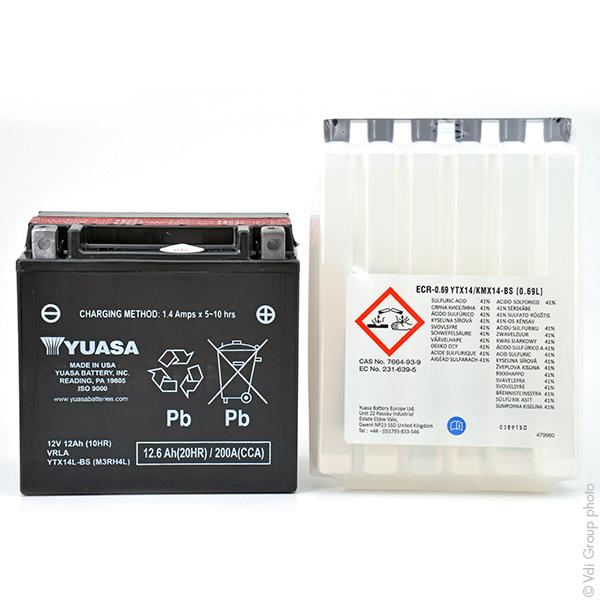 Batterie moto Yuasa YTX14L-BS - 12V 12Ah - AGM sans entretien - CCA 210A_0