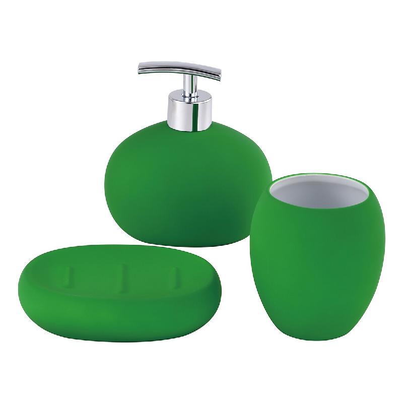 Benetton - Set 3Pc Accessoires de Salle de Bain (Gobelet + Distributeur de Savon + Porte-Savon) Céramique Vert Rainbow - vert céramique BE289_0