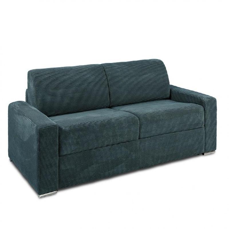 Canapé convertible EXPRESS DREAMER - sommier à lattes 120x197 cm - matelas 16 cm - velours côtelé azur_0