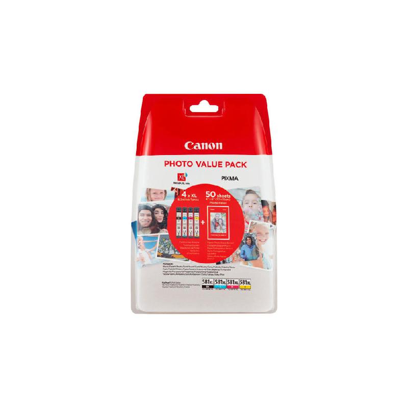 CARTOUCHE D'ENCRE AUTHENTIQUE GRANDE CAPACITE CANON CLI-581XL (2052C004) - PACK 4 COULEURS - NOIR, JAUNE, CYAN, MAGENTA