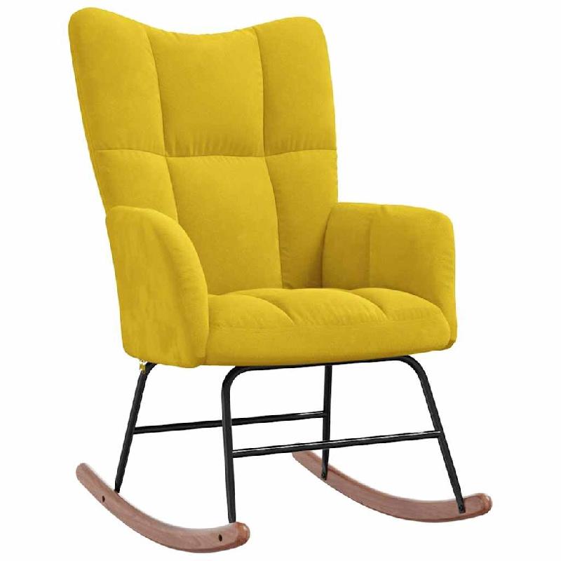 Décoshop26 - Fauteuil à bascule d'allaitement rembourré relax pour salon en velours jaune moutarde DEC029014 - jaune 3000257169434_0