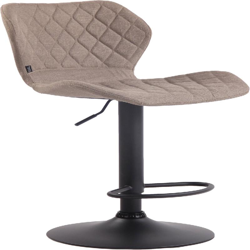 Décoshop26 - Tabouret de bar x1 avec coutures décoratives en forme de losanges en tissu taupe et métal noir 10_0004662 - noir métal 3000252220390_0