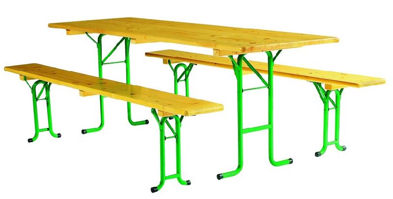 Ensemble Vienne renforcé - Table pliante 220x70 cm et 2 bancs en pin - Capacité 6 à 8 personnes_0
