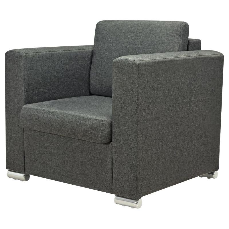 Fauteuil lounge design en tissu gris foncé - cadre en bois et pieds chromés - modèle 1102085/3_0