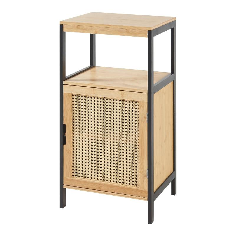 Helloshop26 - Armoire étagère 80 x 40 x 35 cm meuble de rangement de salle de bain MDF bambou rotin beige 03_0008886 - 3000224395651_0