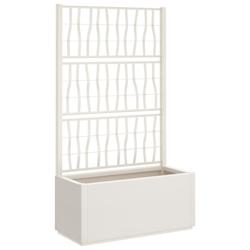 Helloshop26 - Jardinière bac lit surélevé plantes fleurs terrasse jardin avec treillis 80 x 36 x 140 cm PP blanc 02_0038300 - 3000214155333_0