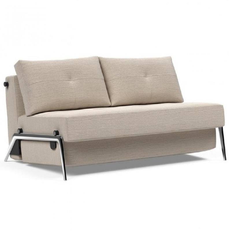 Innovation Living - Canapé design Cubed 02 Alu convertible 200x140 cm - Tissu gris sable Blida - Confort moelleux et faible encombrement_0