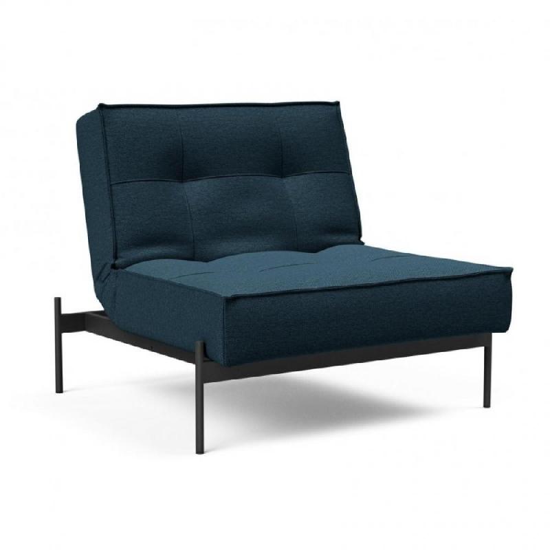 Fauteuil design convertible SPLITBACK - Innovation Living - Argus Navy Blue - Lit 90x115 cm - Pieds acier noir mat_0